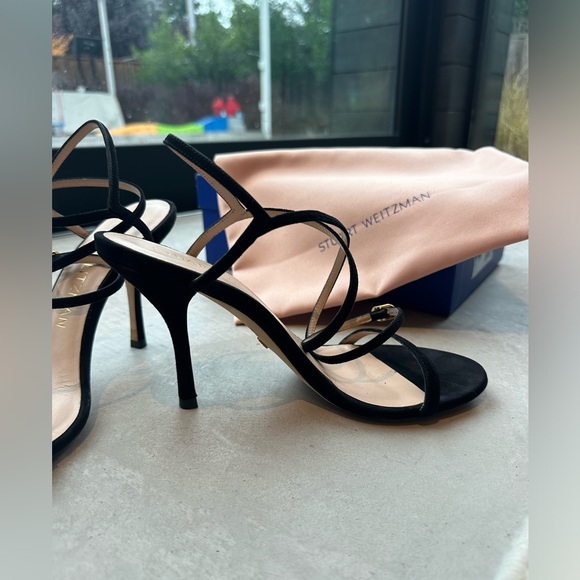 Stuart Weitzman Merinda Wrap Ankle Sandals in black suede - Picture 3 of 7